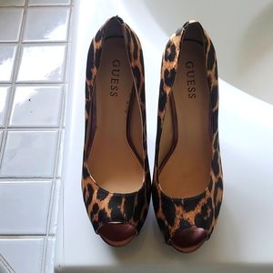 Guess Animal Print Peep Toe Pumps